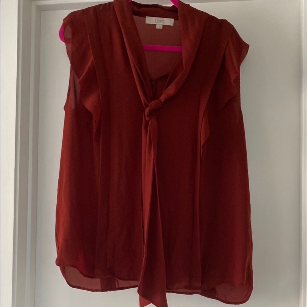 LOFT Red Tie Front Blouse
